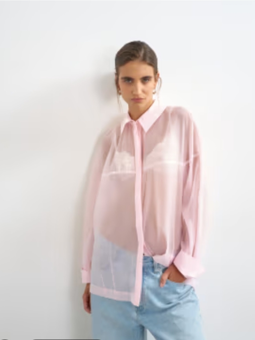 Rachel Zoe Pink Sheer Organza Long Sleeve Button Down Shirt Blouse Womens Large